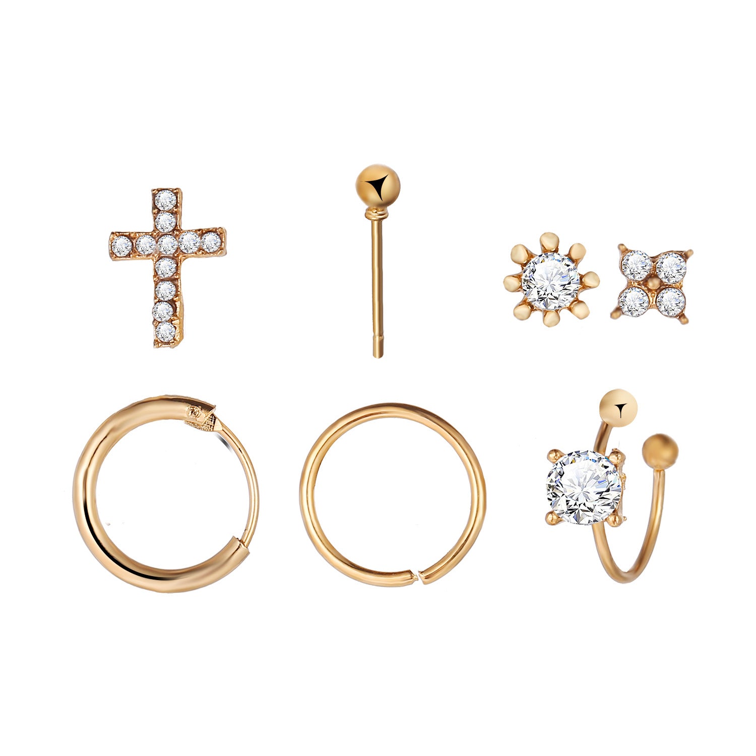 Wholesale Vintage Full Diamond Cross Alloy Earrings Set